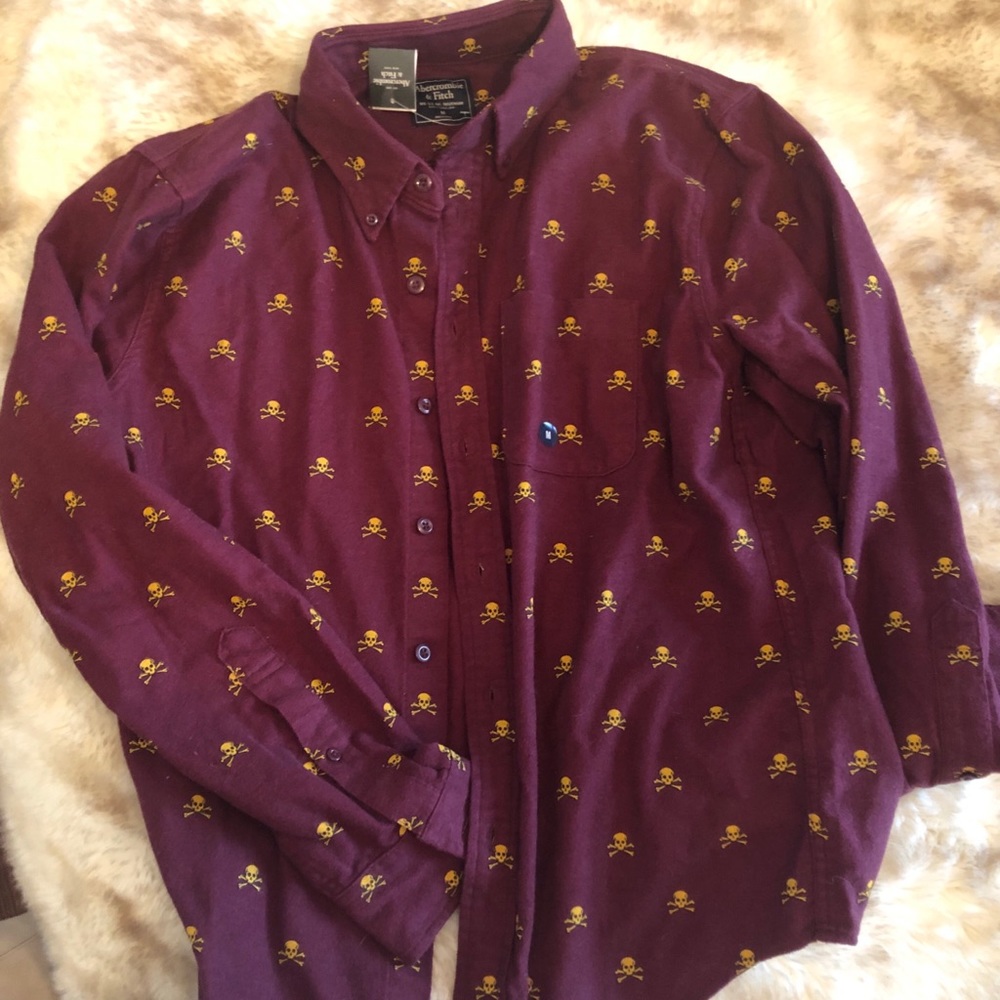 Abercrombie & Fitch Skull Maroon Flannel